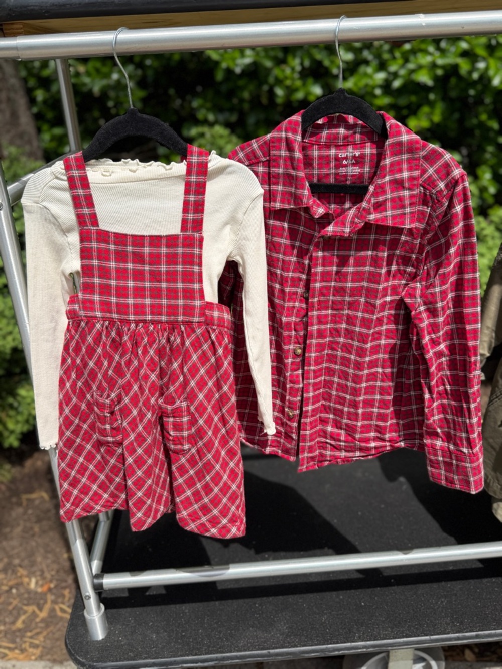 Carter’s Red Plaid Sibling Set Dress 3T + Shirt 6/6A Matching